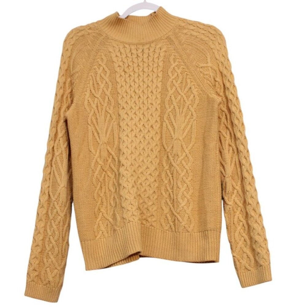 Vintage Womens Cable Knit Sweater Size Medium Fisherman Mustard Yellow Classic